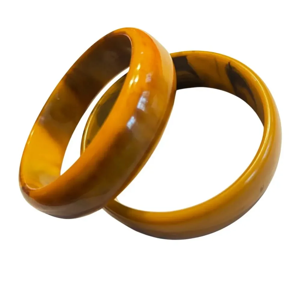 Chunky Vintage Bakelite bracelets (2) swirled caramel & chocolate wide width